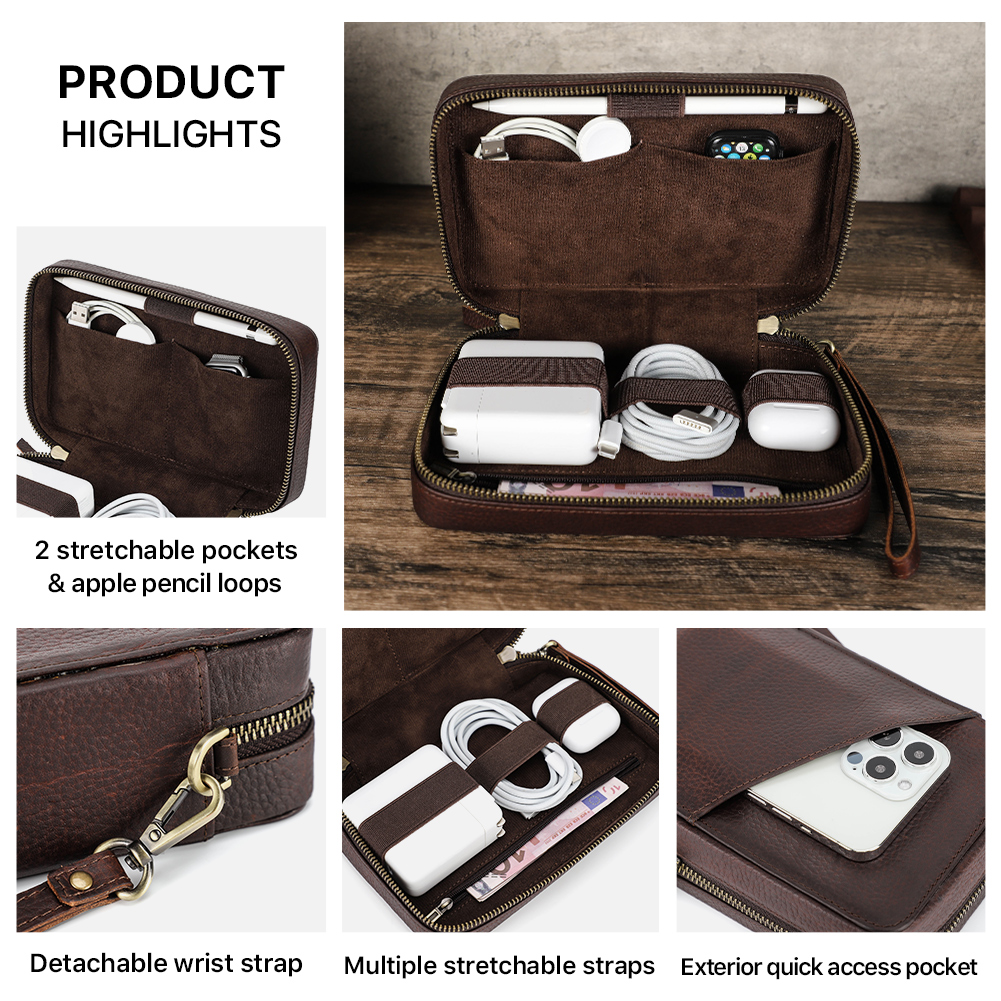 Genuine Leather Portable USB D - Electronics Gadgets Bag review and price